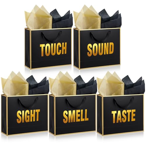 Kolldenn 5 Senses Gift Bags for Him Her Five Senses Gift Bag with Ribbon Handles and Tissue Paper Present Wrappings for Valentine Wedding Birthday Mothers DayBlack118 x 10 x 4 Inch